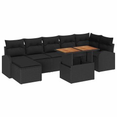 vidaXL Set da Pranzo da Giardino 8 Pezzi con Cuscini in Rattan Sintetico Nero e Acacia