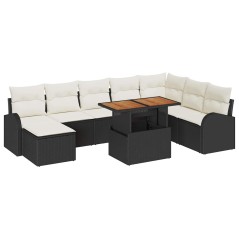 vidaXL Set da Pranzo da Giardino 9 Pezzi con Cuscini in Rattan Nero e Poly Acacia