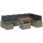 vidaXL Set da pranzo da giardino 9 pezzi in rattan grigio effetto polipropilene e legno di acacia con cuscini