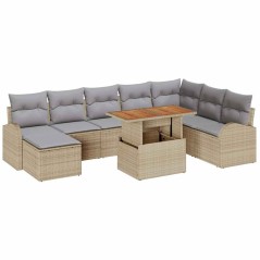 vidaXL Set da Pranzo da Giardino 9 Pezzi con Cuscini Beige in Rattan Sintetico di Acacia.