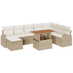 vidaXL Set da Pranzo Giardino 9 Pezzi con Cuscini Beige in Rattan Sintetico e Legno di Acacia
