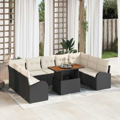 vidaXL Set da pranzo da giardino da 10 pezzi con cuscini in rattan sintetico nero