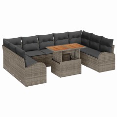 vidaXL Set da Pranzo da Giardino 10 pezzi con cuscini grigi in rattan, poliestere e legno di acacia