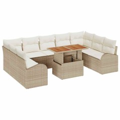 vidaXL Set da pranzo da giardino da 10 pezzi con cuscini beige in rattan sintetico e legno di acacia