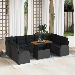 vidaXL Set da Pranzo da Giardino da 10 pezzi con cuscini in rattan polietilene nero e legno di acacia.