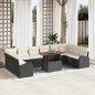 vidaXL Set da pranzo da giardino 11 pezzi con cuscini in rattan plastico nero e legno di acacia.