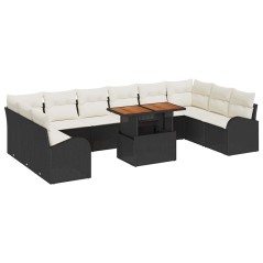 vidaXL Set da pranzo da giardino 11 pezzi con cuscini in rattan plastico nero e legno di acacia.
