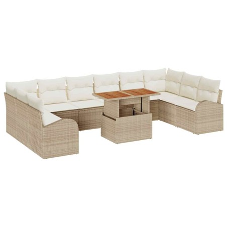 vidaXL Set pranzo da giardino 11 pezzi con cuscini in polirattan beige e legno di acacia.