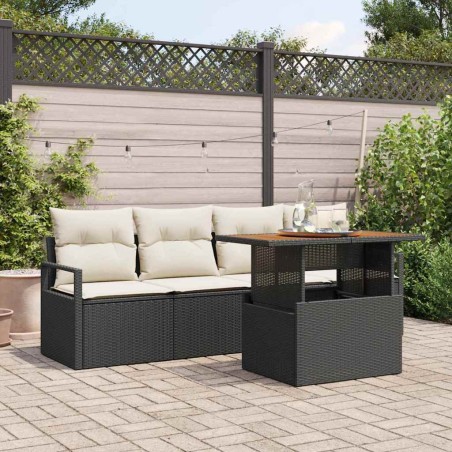 vidaXL Set di divani da giardino a 5 pezzi con cuscini neri in rattan sintetico e acacia.