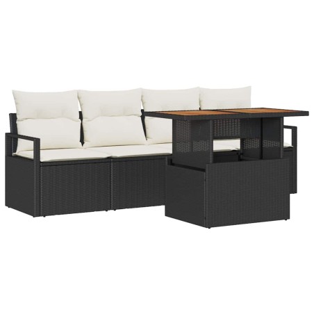 vidaXL Set di divani da giardino a 5 pezzi con cuscini neri in rattan sintetico e acacia.