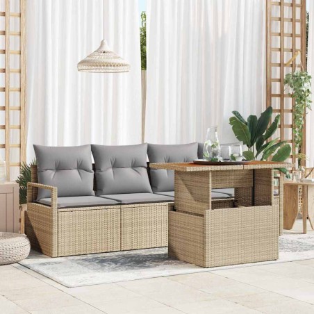 vidaXL Set di Divani da Giardino 5 Pezzi con Cuscini Beige in Rattan Sintetico e Acacia