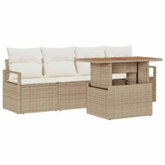 vidaXL Set da Giardino 5 Pezzi con Cuscini in Rattan Poly Beige e Acacia