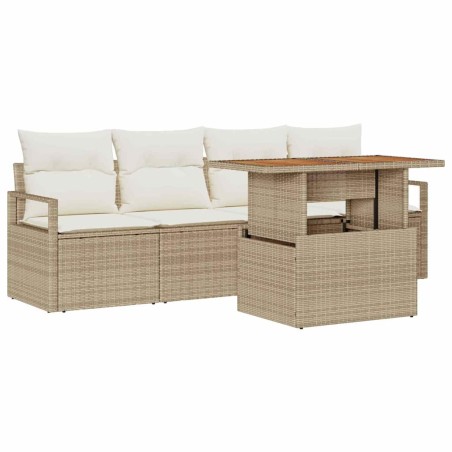 vidaXL Set da Giardino 5 Pezzi con Cuscini in Rattan Poly Beige e Acacia