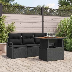 vidaXL Set di divani da giardino 5 pezzi con cuscini in rattan nero e acacia