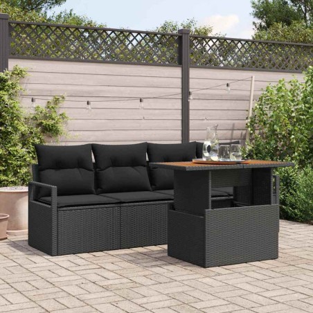 vidaXL Set di divani da giardino 5 pezzi con cuscini in rattan nero e acacia