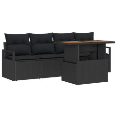 vidaXL Set di divani da giardino 5 pezzi con cuscini in rattan nero e acacia