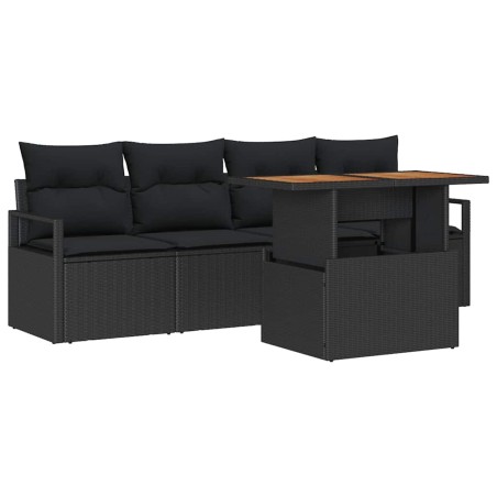 vidaXL Set di divani da giardino 5 pezzi con cuscini in rattan nero e acacia