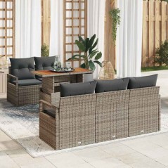 vidaXL Set di Divani da Giardino a 6 Pezzi con Cuscini Grigi in Polyrattan e Acacia