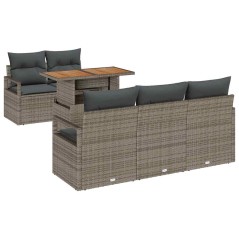 vidaXL Set di Divani da Giardino a 6 Pezzi con Cuscini Grigi in Polyrattan e Acacia