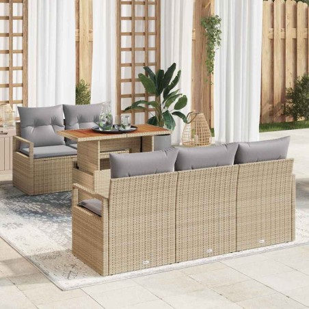 vidaXL Set di divani da giardino in 6 pezzi con cuscini beige, in polirattan e acacia.