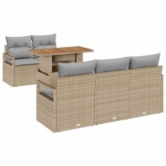 vidaXL Set di divani da giardino in 6 pezzi con cuscini beige, in polirattan e acacia.