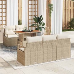 vidaXL Set da Giardino a 6 Pezzi con Cuscini Beige in Polyrattan e Acacia