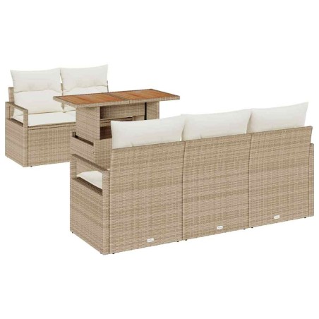vidaXL Set da Giardino a 6 Pezzi con Cuscini Beige in Polyrattan e Acacia