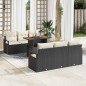 vidaXL Set di divano da giardino da 7 pezzi con cuscini neri in rattan sintetico e acacia.