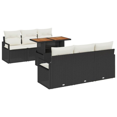vidaXL Set di divano da giardino da 7 pezzi con cuscini neri in rattan sintetico e acacia.