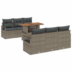 vidaXL Set da Giardino 7 Pezzi con Cuscini Grigi in Rattan Sintetico e Acacia