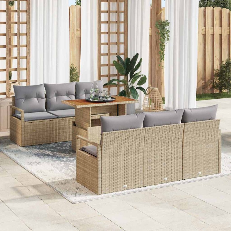 vidaXL Set Divano da Giardino 7 Pezzi con Cuscini Beige in Rattan Sintetico e Legno di Acacia. vidaXL Set Divano da Giardino 7 Pezzi con Cuscini Beige in Rattan Sintetico e Legno di Acacia.