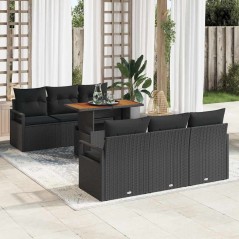 vidaXL Set da Giardino 7 Pezzi con Cuscini in Rattan Nero e Acacia