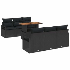 vidaXL Set da Giardino 7 Pezzi con Cuscini in Rattan Nero e Acacia