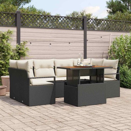 vidaXL Set di divani da giardino a 7 pezzi con cuscini neri in rattan sintetico e acacia