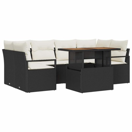 vidaXL Set di divani da giardino a 7 pezzi con cuscini neri in rattan sintetico e acacia