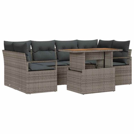vidaXL Set Divano da Giardino 7 Pezzi con Cuscini Grigi in Polyrattan e Acacia
