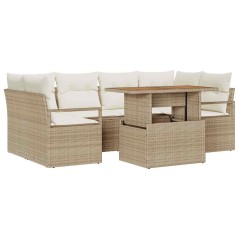 vidaXL Set di divani da giardino 7 pezzi con cuscini beige in rattan e poltrone in acacia