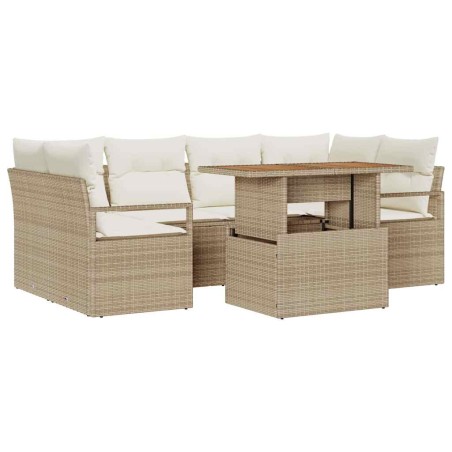 vidaXL Set di divani da giardino 7 pezzi con cuscini beige in rattan e poltrone in acacia