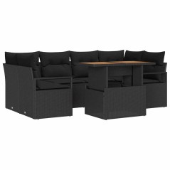 vidaXL Set di divani da giardino a 7 pezzi con cuscini neri in polyrattan e acacia