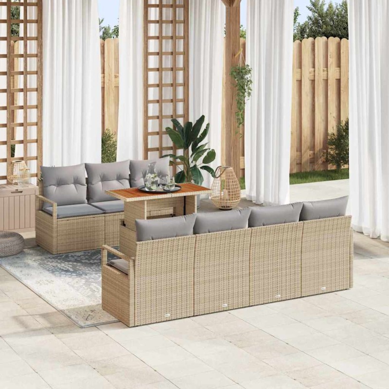 vidaXL Set Divano Giardino con cuscino 8 pcs Beige e grigio Grande