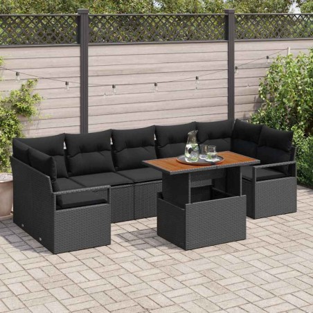 vidaXL Set Divani Esterno 8 pcs Nero Grande Rattan e Tessuto