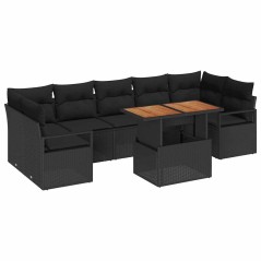 vidaXL Set Divani Esterno 8 pcs Nero Grande Rattan e Tessuto