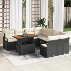vidaXL Set Divani da Giardino con cuscino 9 pcs Nero e Crema Grande