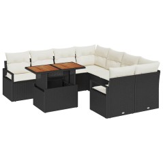 vidaXL Set Divani da Giardino con cuscino 9 pcs Nero e Crema Grande