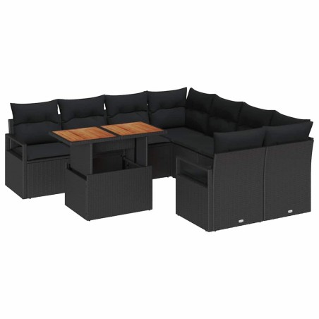 vidaXL Set di Sofà da Giardino con cuscino 9 pcs Nero Standard Rattan
