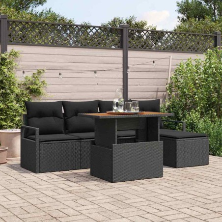 vidaXL Set Divano da Giardino con cuscino 6 pcs Nero Standard