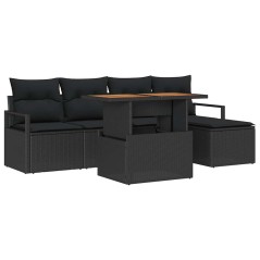 vidaXL Set Divano da Giardino con cuscino 6 pcs Nero Standard