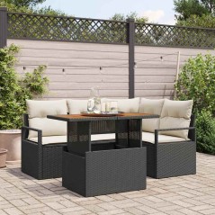 vidaXL Set di divani da giardino 5 pezzi con cuscini in rattan nero e acacia