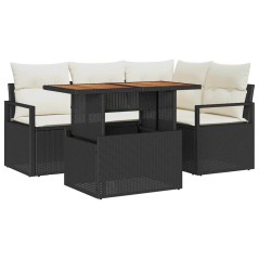 vidaXL Set di divani da giardino 5 pezzi con cuscini in rattan nero e acacia