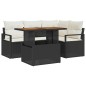 vidaXL Set di divani da giardino 5 pezzi con cuscini in rattan nero e acacia vidaXL Set di divani da giardino 5 pezzi con cuscini in rattan nero e acacia